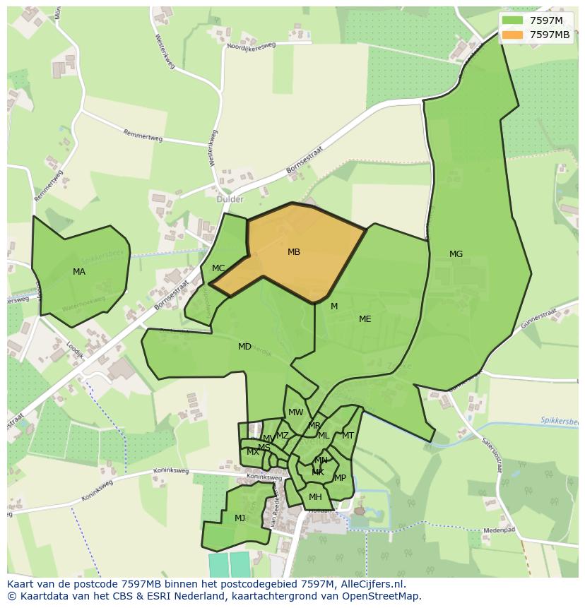 Afbeelding van het postcodegebied 7597 MB op de kaart.