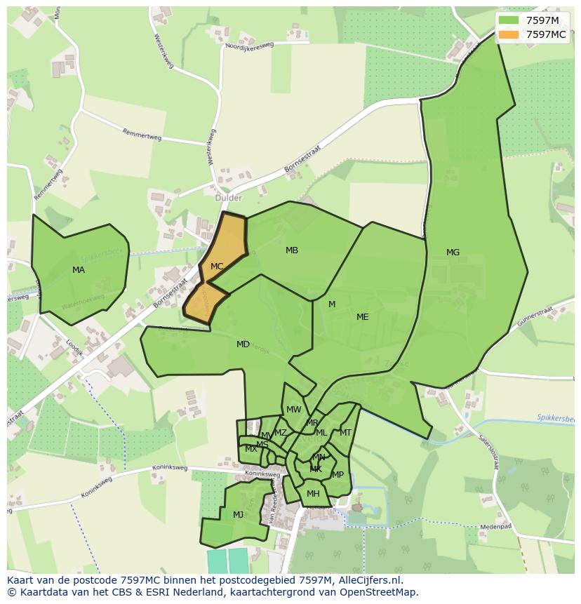 Afbeelding van het postcodegebied 7597 MC op de kaart.