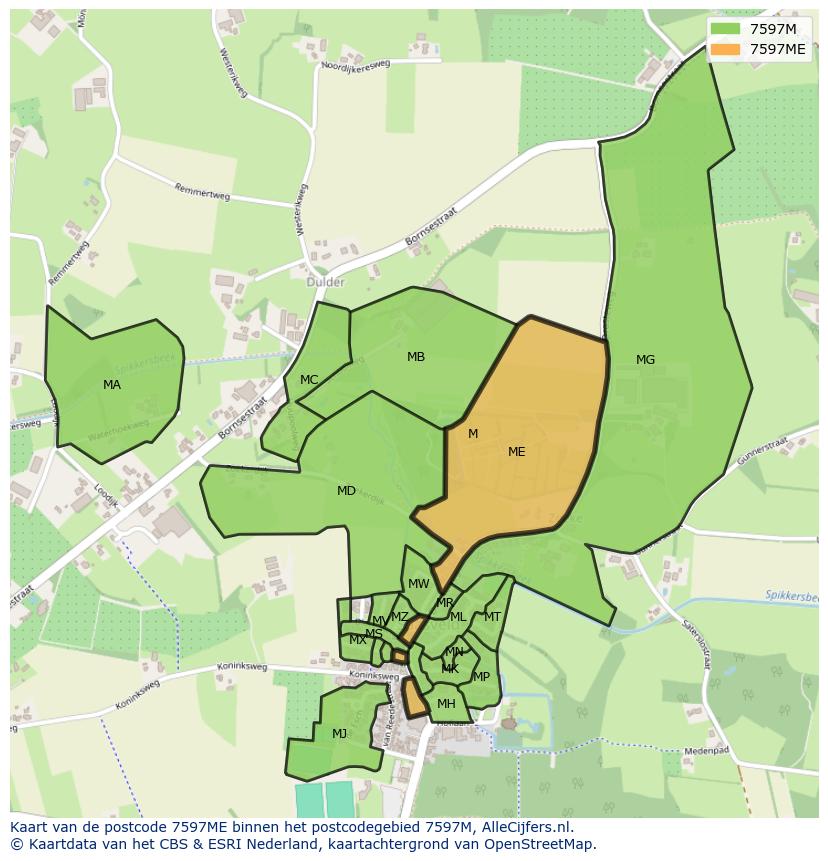 Afbeelding van het postcodegebied 7597 ME op de kaart.