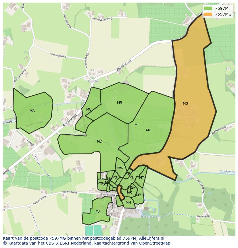 Afbeelding van het postcodegebied 7597 MG op de kaart.