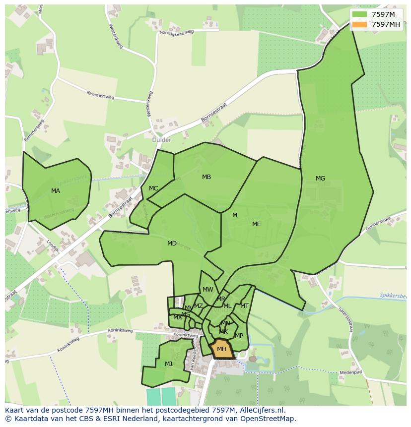 Afbeelding van het postcodegebied 7597 MH op de kaart.