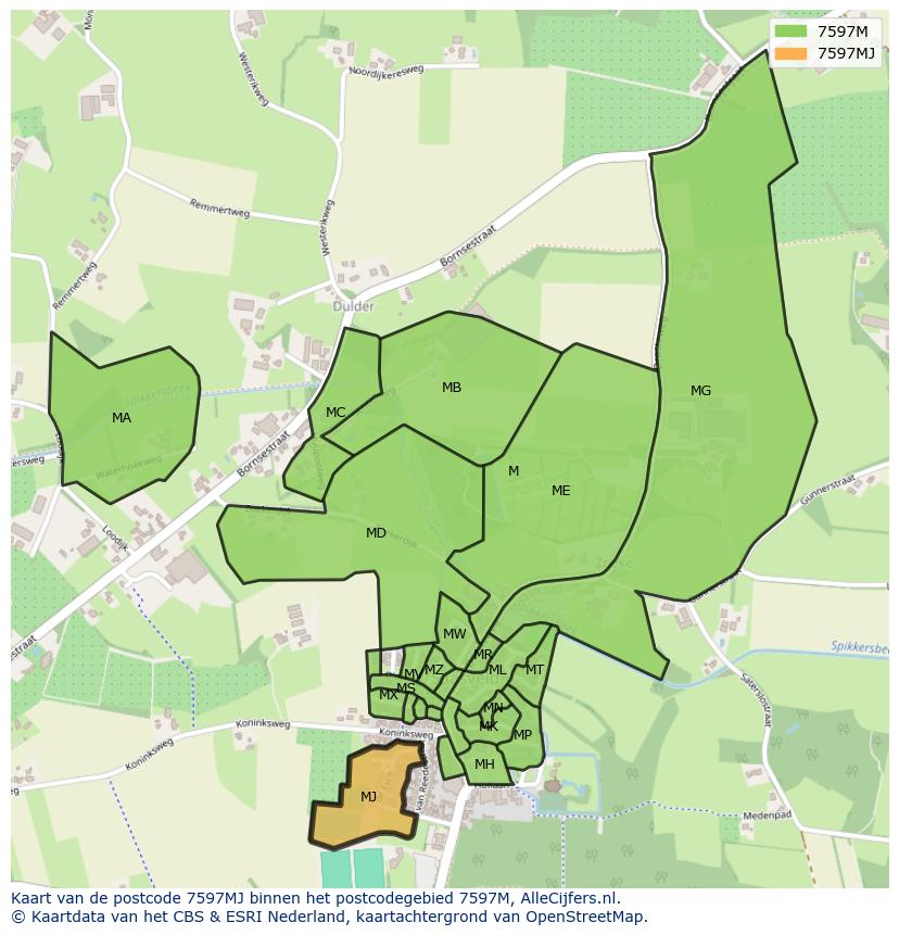 Afbeelding van het postcodegebied 7597 MJ op de kaart.