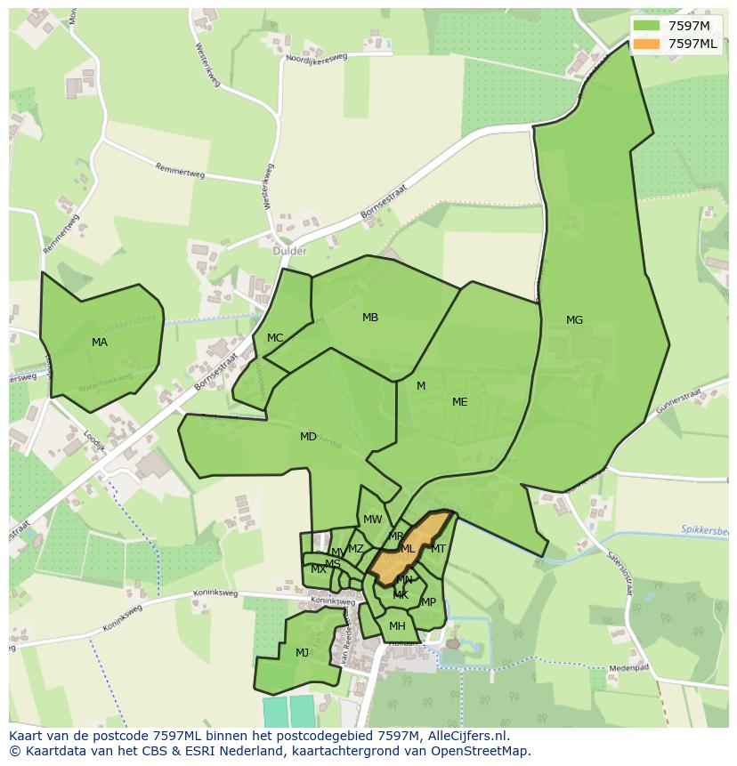 Afbeelding van het postcodegebied 7597 ML op de kaart.
