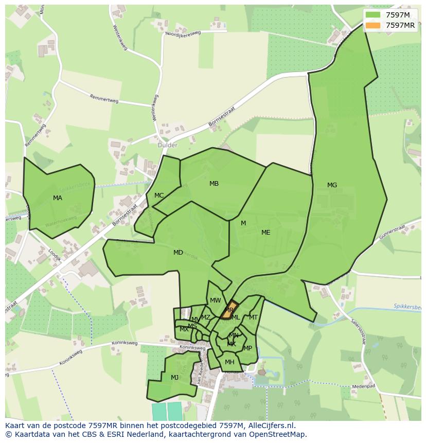 Afbeelding van het postcodegebied 7597 MR op de kaart.