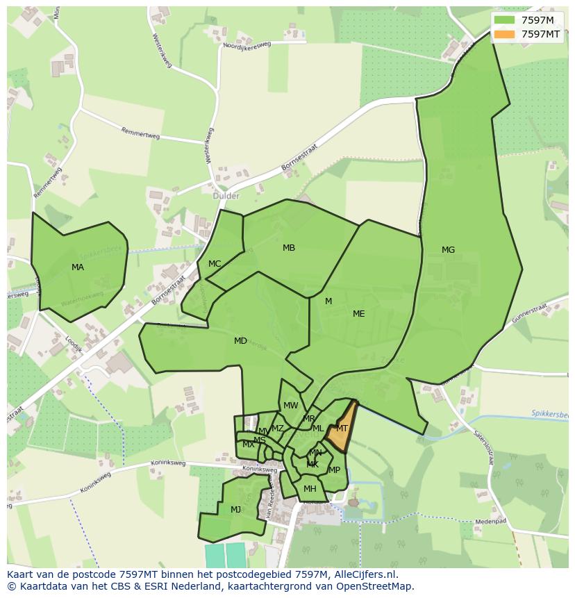 Afbeelding van het postcodegebied 7597 MT op de kaart.