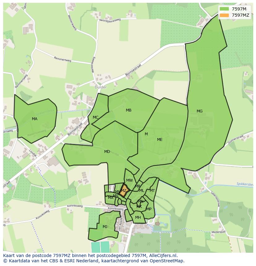 Afbeelding van het postcodegebied 7597 MZ op de kaart.