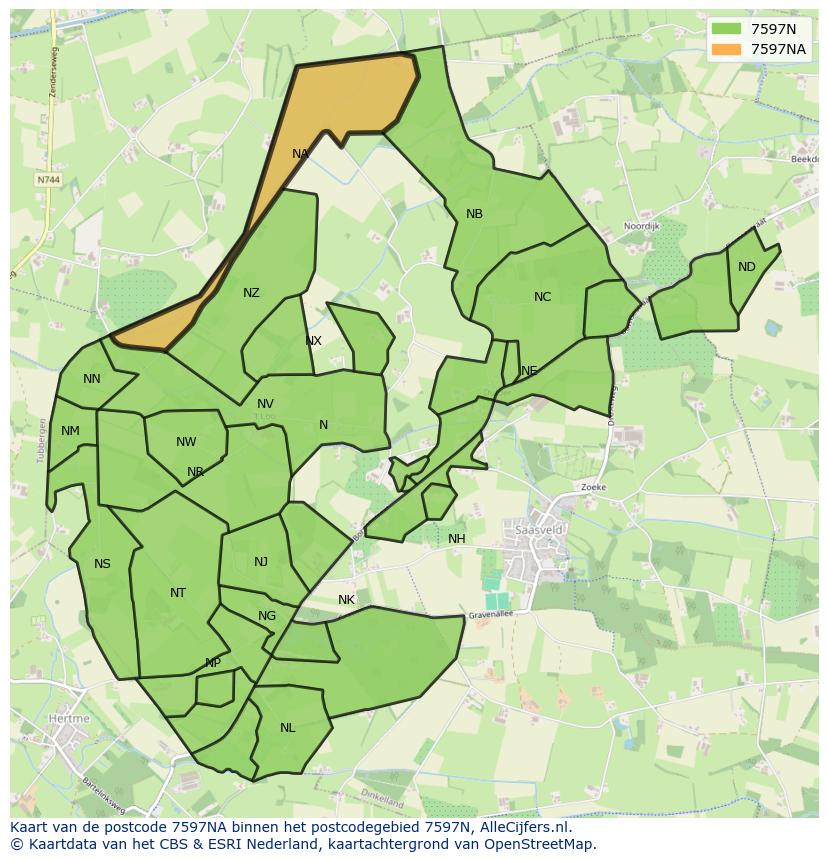 Afbeelding van het postcodegebied 7597 NA op de kaart.