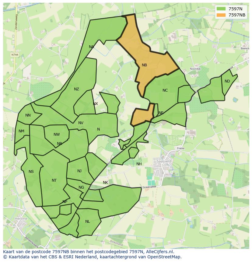 Afbeelding van het postcodegebied 7597 NB op de kaart.