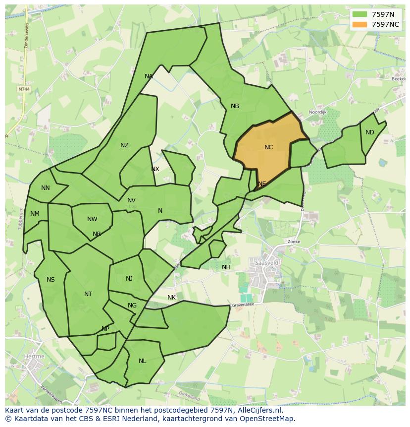 Afbeelding van het postcodegebied 7597 NC op de kaart.