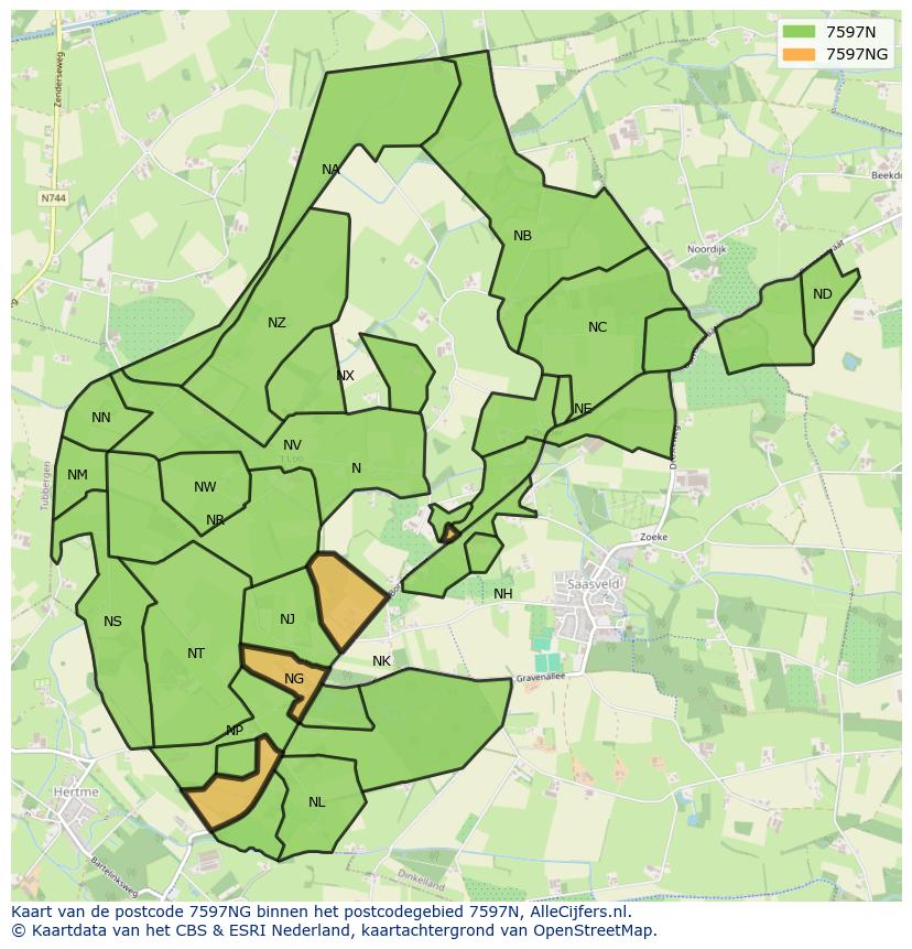 Afbeelding van het postcodegebied 7597 NG op de kaart.