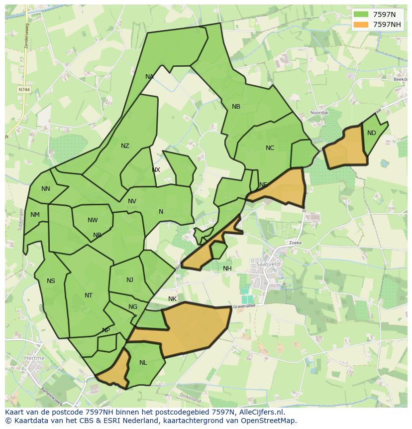 Afbeelding van het postcodegebied 7597 NH op de kaart.