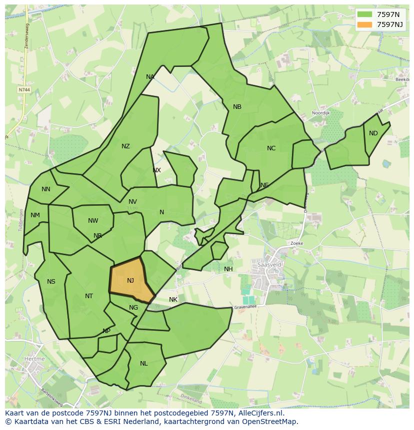 Afbeelding van het postcodegebied 7597 NJ op de kaart.