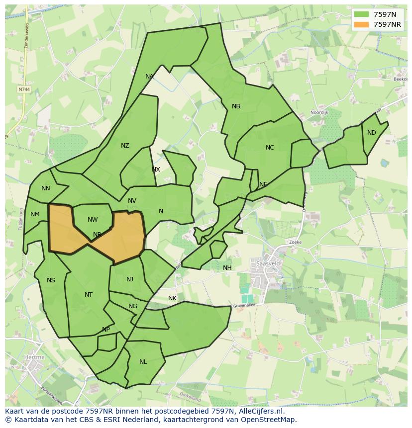 Afbeelding van het postcodegebied 7597 NR op de kaart.