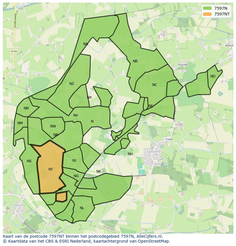 Afbeelding van het postcodegebied 7597 NT op de kaart.