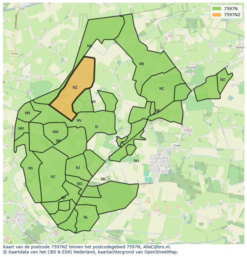 Afbeelding van het postcodegebied 7597 NZ op de kaart.
