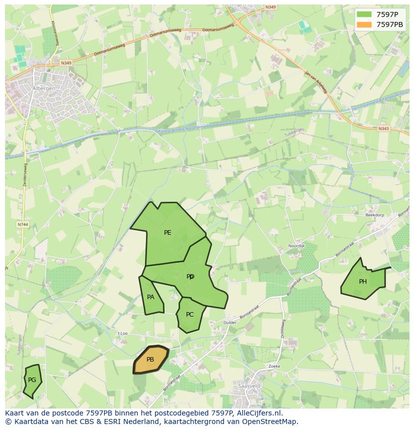 Afbeelding van het postcodegebied 7597 PB op de kaart.