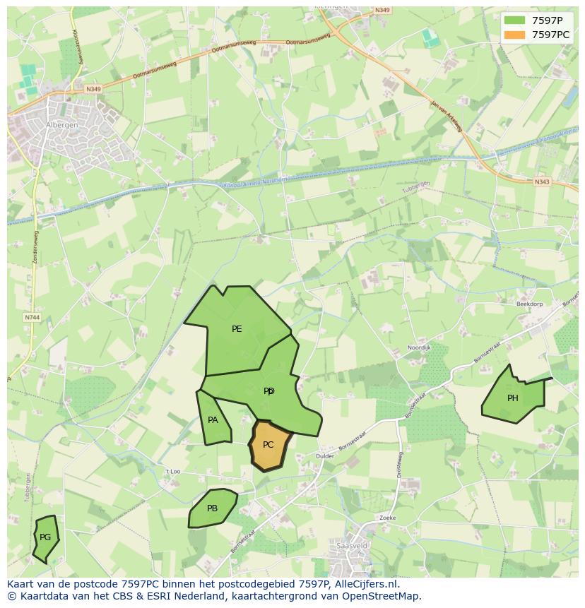 Afbeelding van het postcodegebied 7597 PC op de kaart.