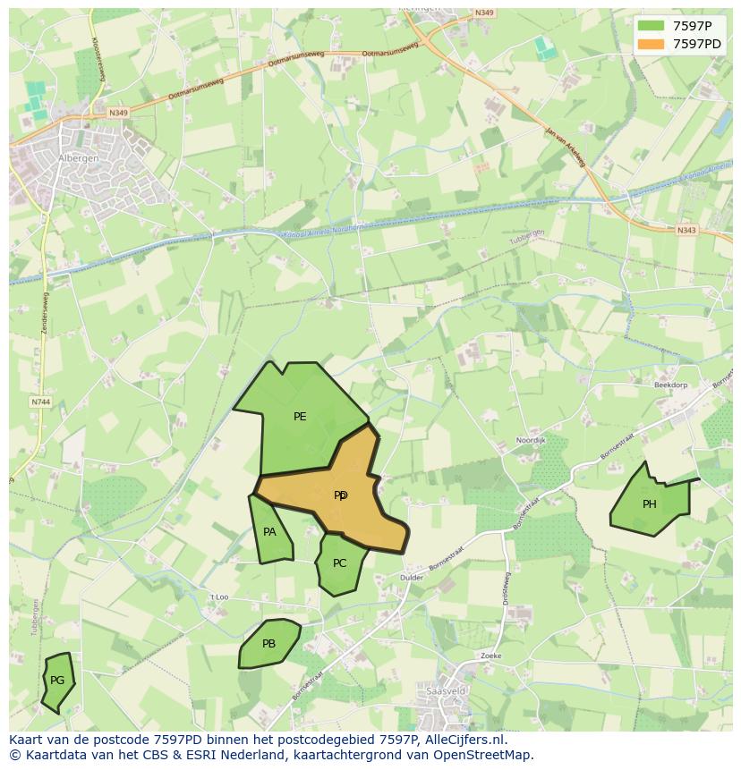 Afbeelding van het postcodegebied 7597 PD op de kaart.