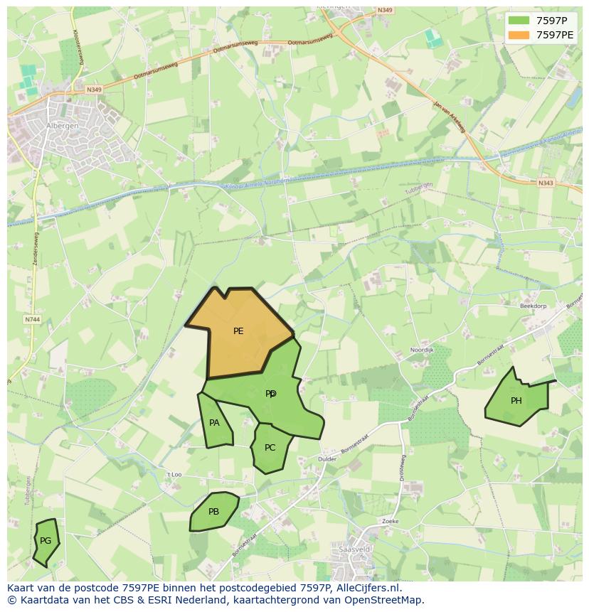 Afbeelding van het postcodegebied 7597 PE op de kaart.