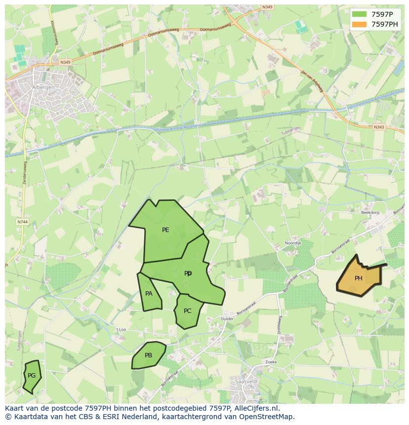 Afbeelding van het postcodegebied 7597 PH op de kaart.