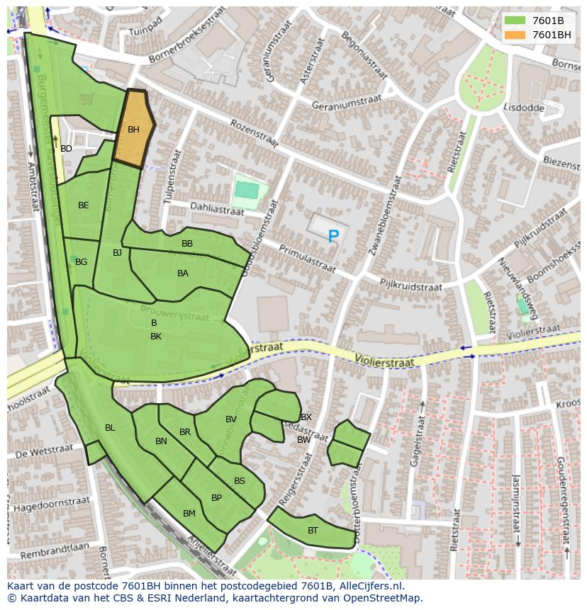 Afbeelding van het postcodegebied 7601 BH op de kaart.