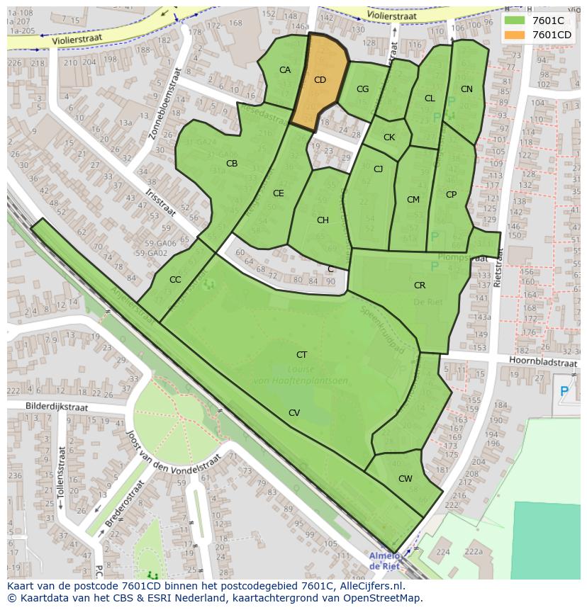 Afbeelding van het postcodegebied 7601 CD op de kaart.