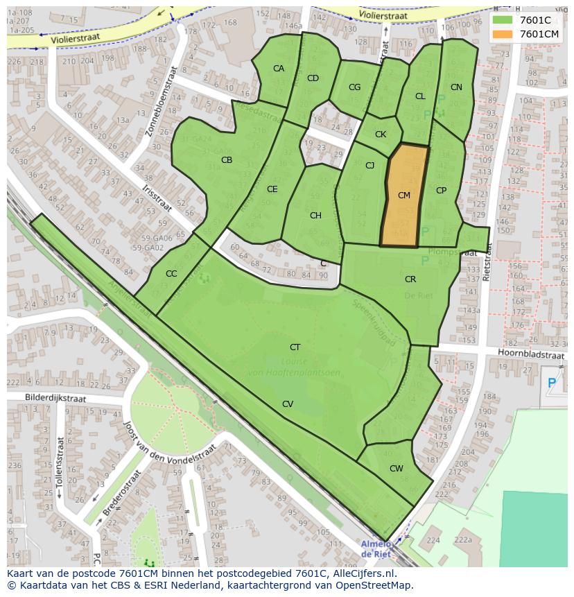 Afbeelding van het postcodegebied 7601 CM op de kaart.