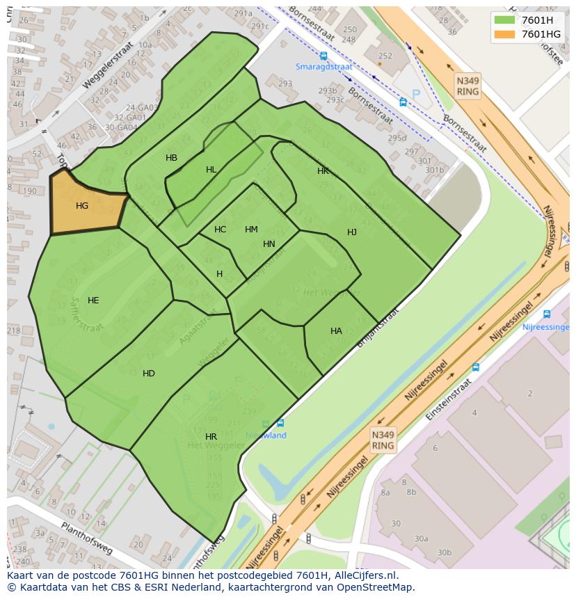 Afbeelding van het postcodegebied 7601 HG op de kaart.