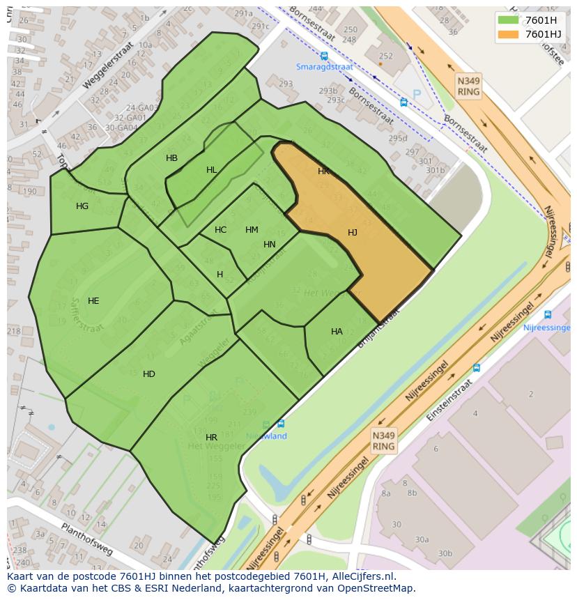 Afbeelding van het postcodegebied 7601 HJ op de kaart.