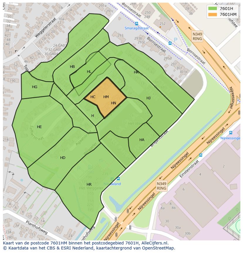 Afbeelding van het postcodegebied 7601 HM op de kaart.