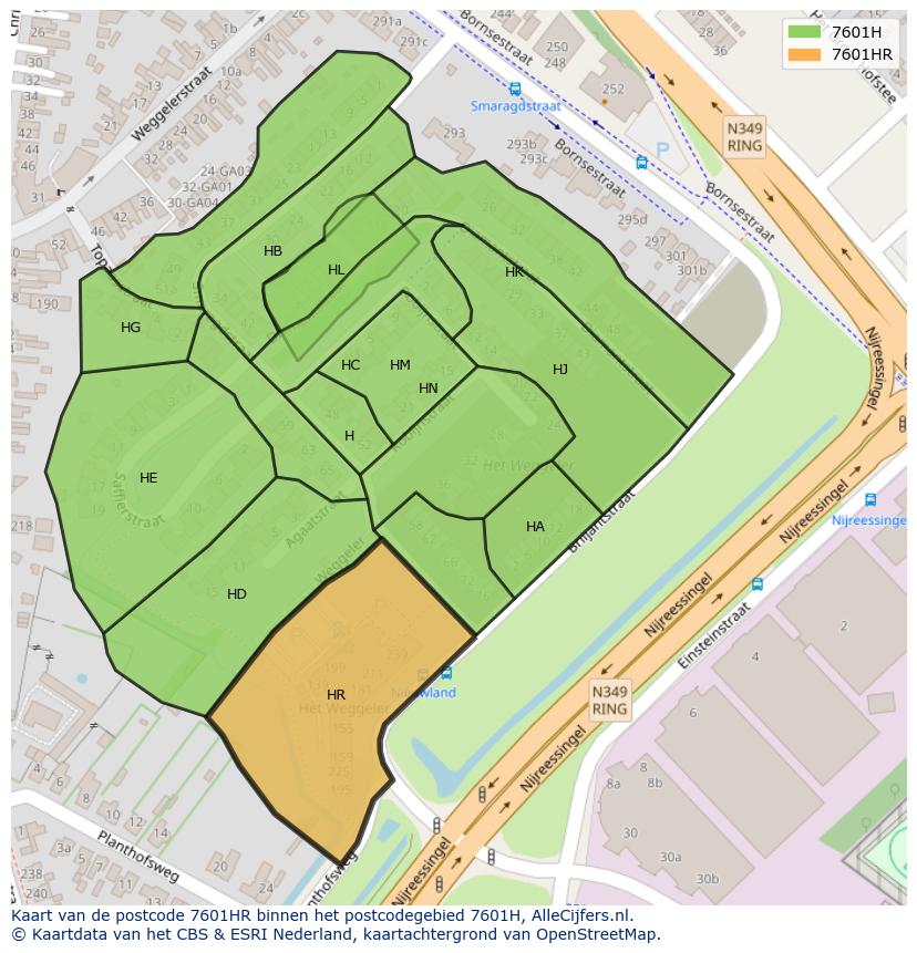 Afbeelding van het postcodegebied 7601 HR op de kaart.