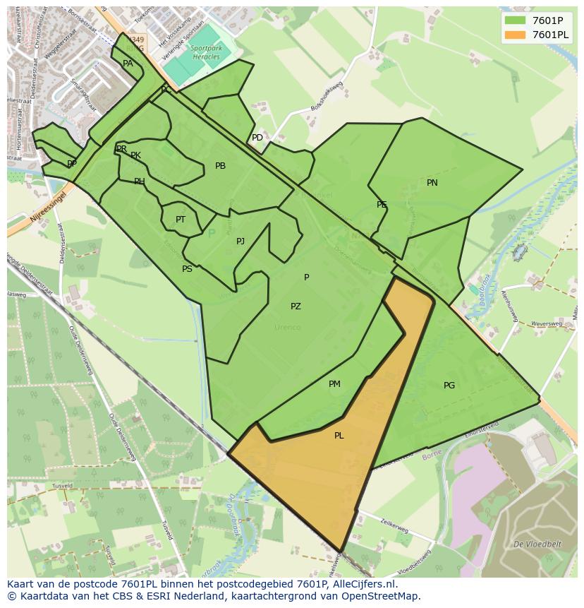 Afbeelding van het postcodegebied 7601 PL op de kaart.