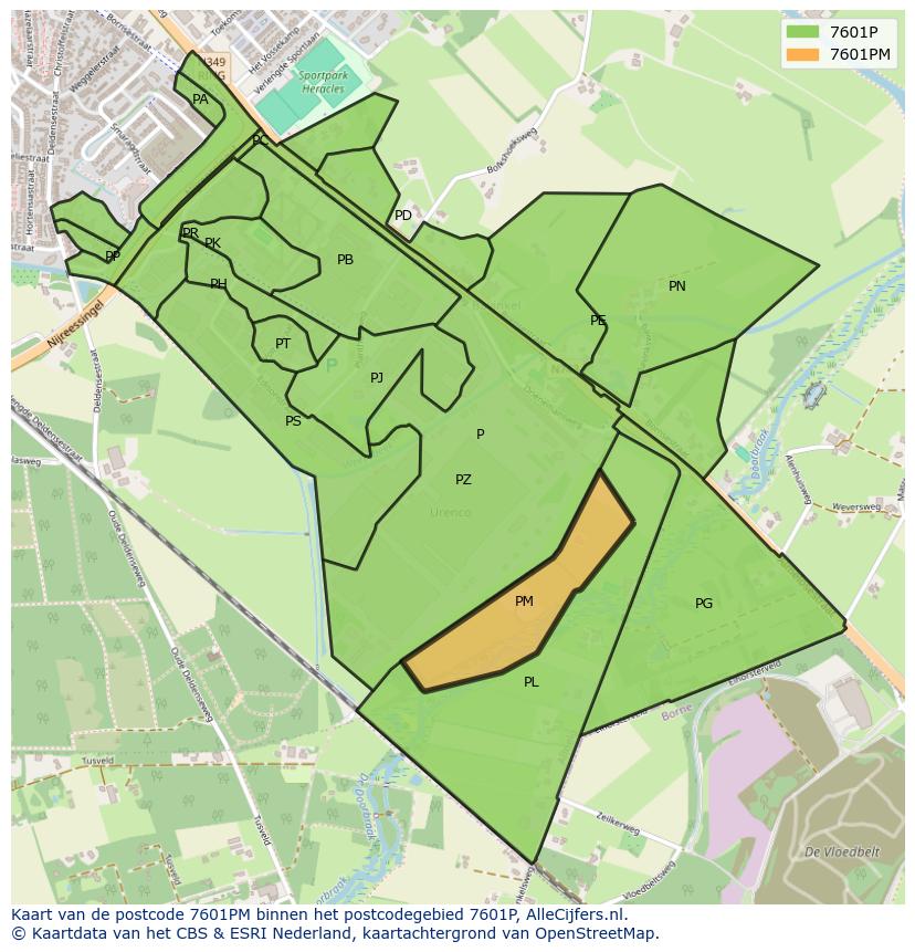 Afbeelding van het postcodegebied 7601 PM op de kaart.