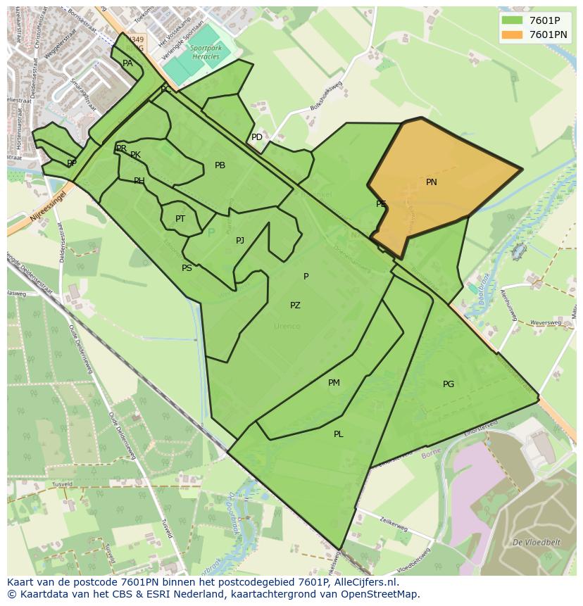 Afbeelding van het postcodegebied 7601 PN op de kaart.