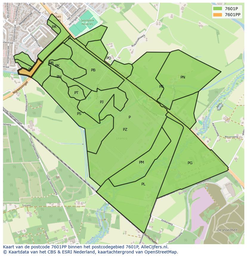 Afbeelding van het postcodegebied 7601 PP op de kaart.