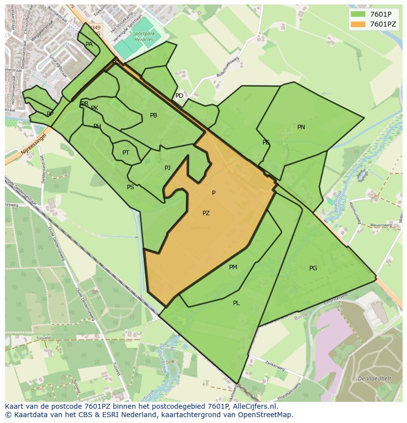Afbeelding van het postcodegebied 7601 PZ op de kaart.