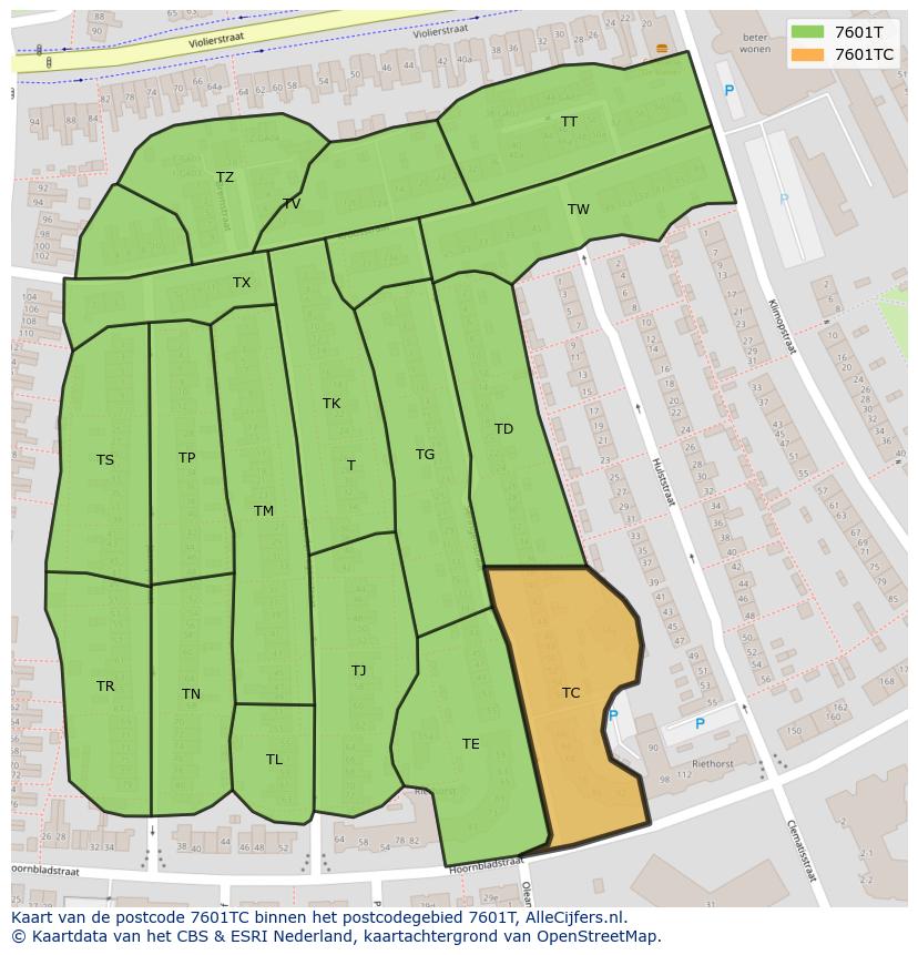 Afbeelding van het postcodegebied 7601 TC op de kaart.