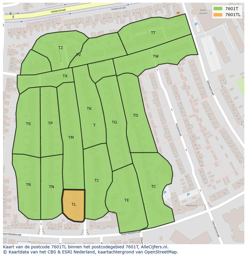 Afbeelding van het postcodegebied 7601 TL op de kaart.