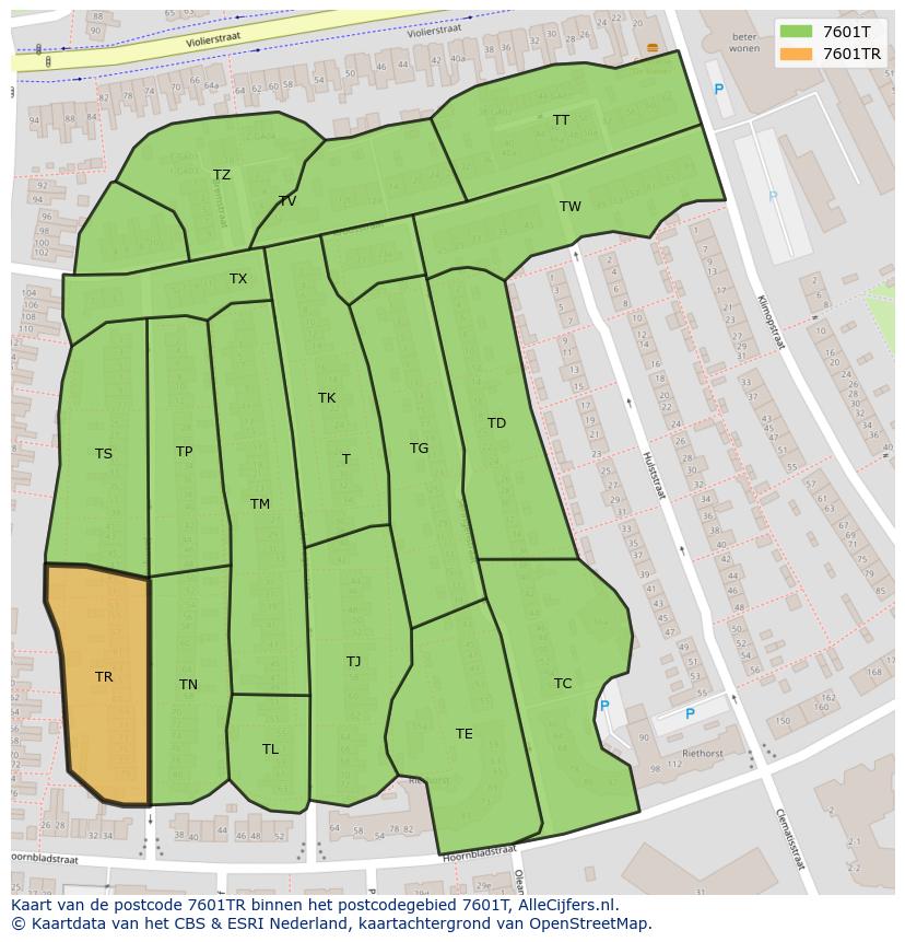 Afbeelding van het postcodegebied 7601 TR op de kaart.