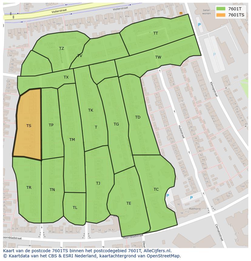 Afbeelding van het postcodegebied 7601 TS op de kaart.