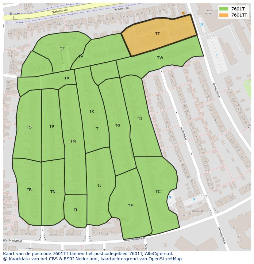 Afbeelding van het postcodegebied 7601 TT op de kaart.