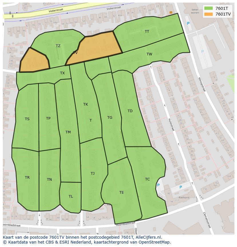 Afbeelding van het postcodegebied 7601 TV op de kaart.