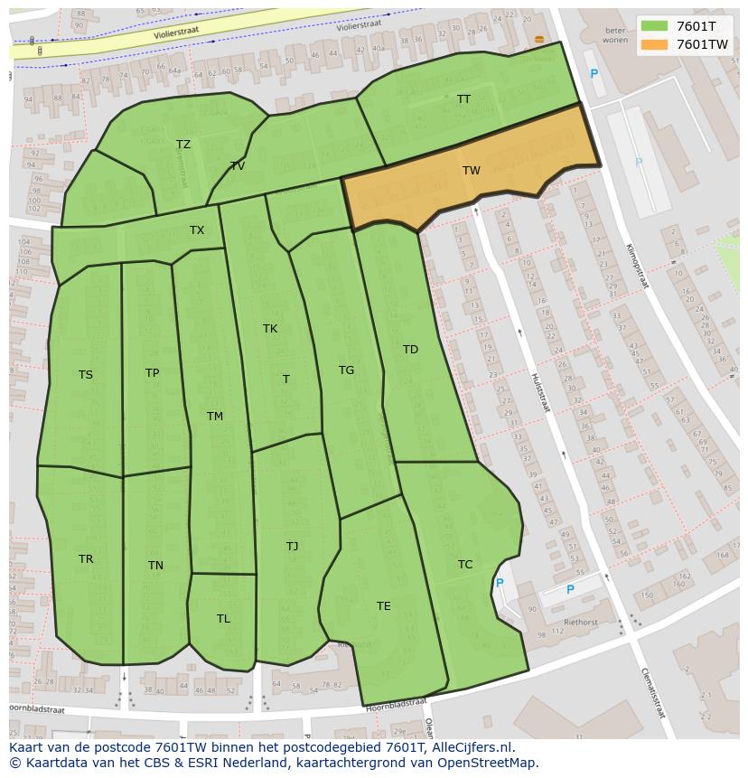 Afbeelding van het postcodegebied 7601 TW op de kaart.