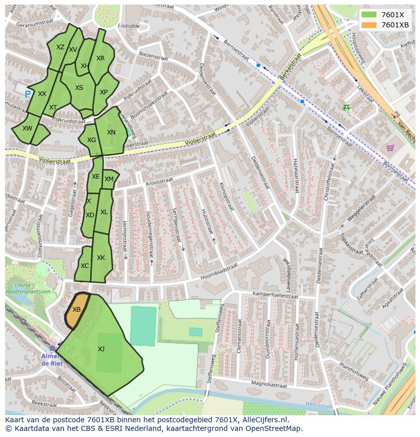 Afbeelding van het postcodegebied 7601 XB op de kaart.