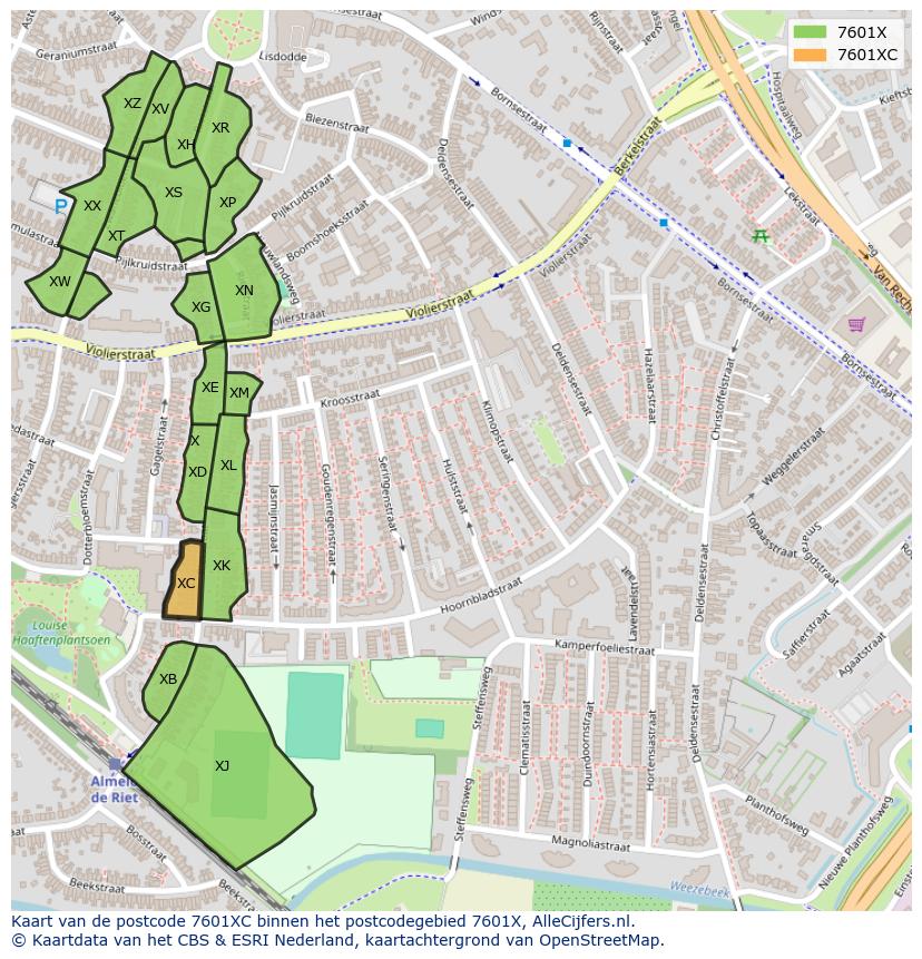 Afbeelding van het postcodegebied 7601 XC op de kaart.