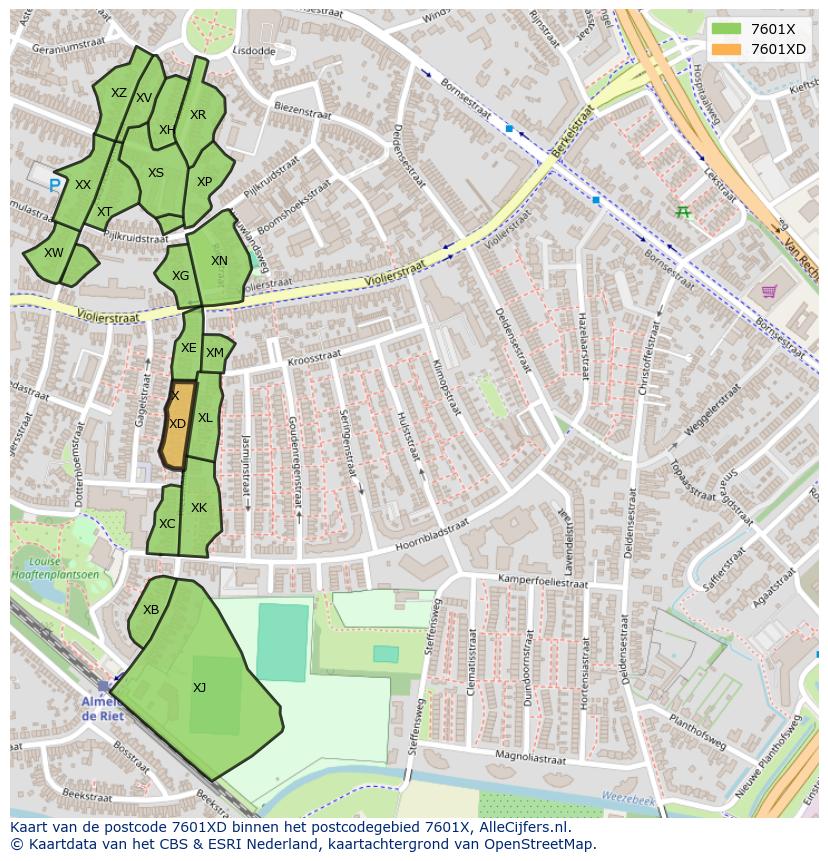 Afbeelding van het postcodegebied 7601 XD op de kaart.