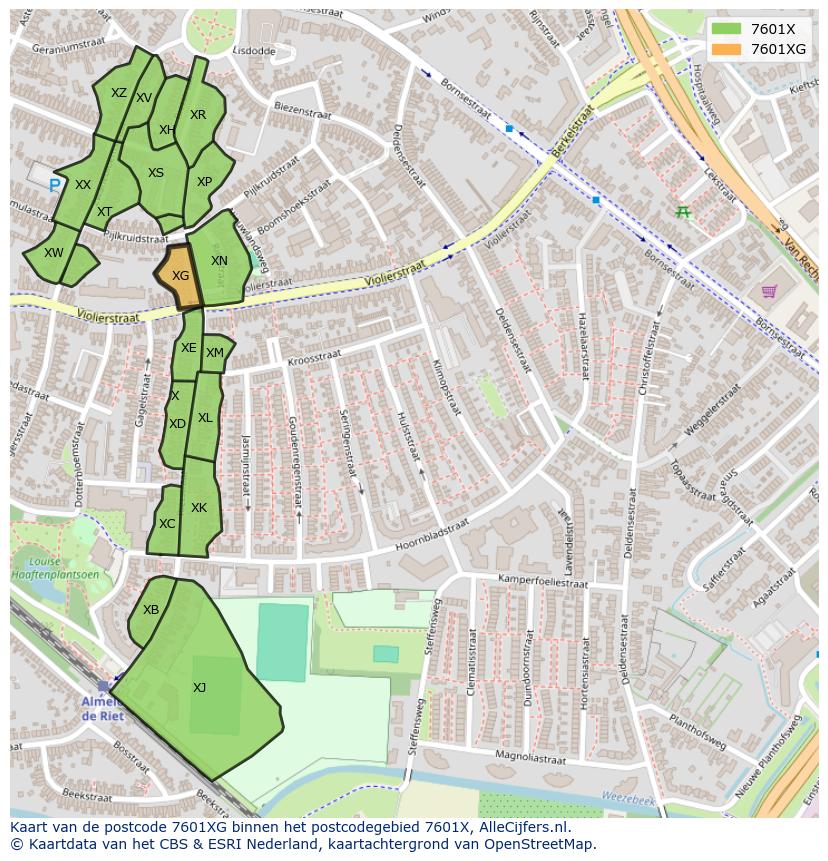 Afbeelding van het postcodegebied 7601 XG op de kaart.