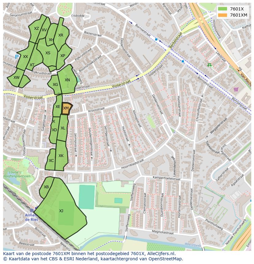Afbeelding van het postcodegebied 7601 XM op de kaart.