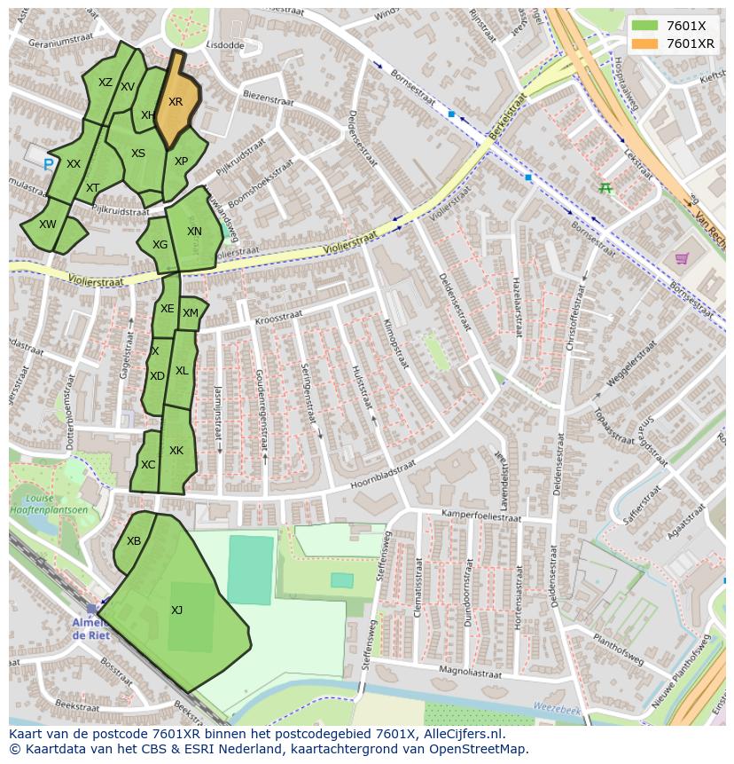 Afbeelding van het postcodegebied 7601 XR op de kaart.