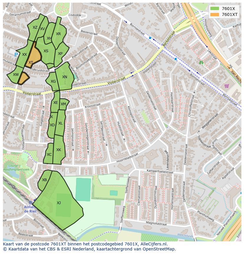 Afbeelding van het postcodegebied 7601 XT op de kaart.